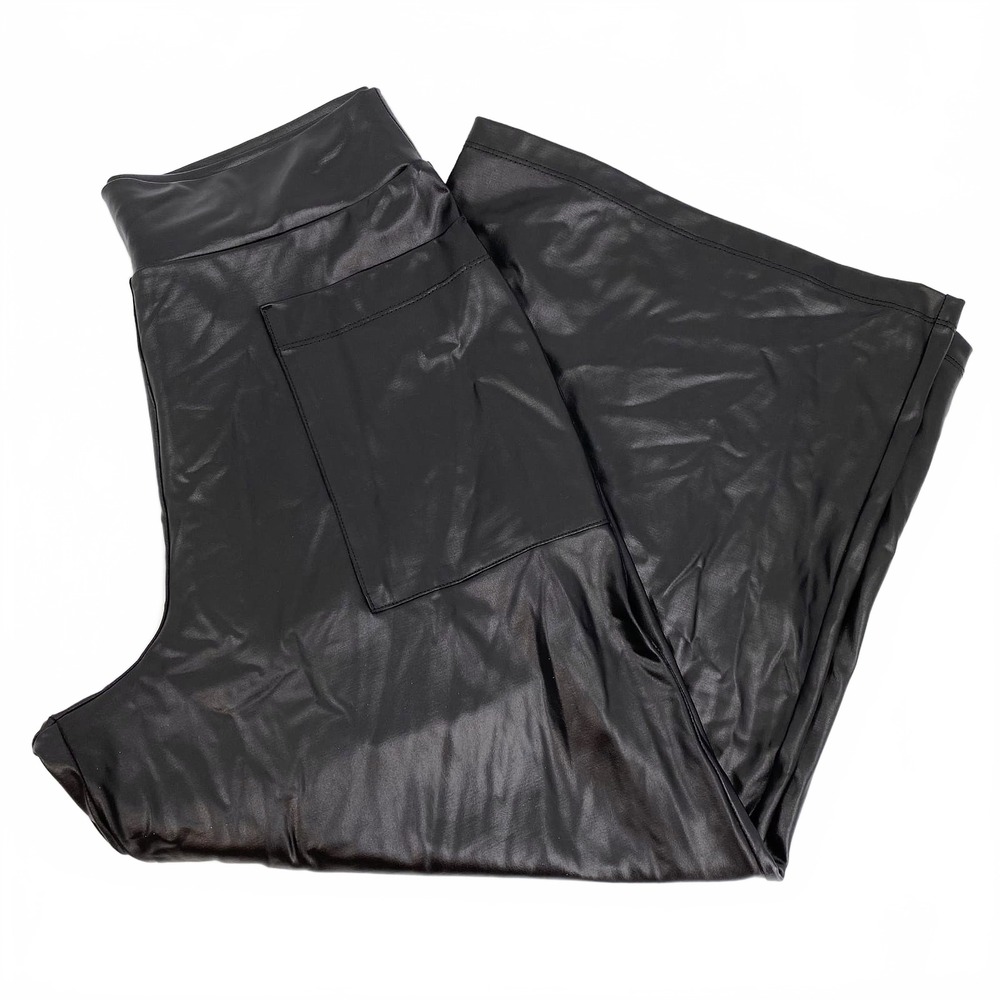 Clara Sun Woo Black Liquid Leather Cropped Wide Leg Pants | Women’s L